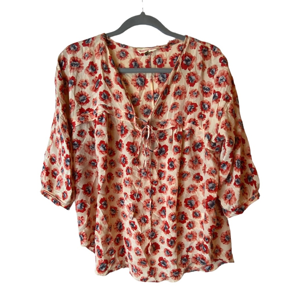Rebecca Taylor Oversized Boho Floral Silk Blouse Size 6